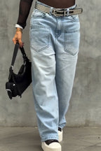 Women's Patchwork Washed Casual Wide Leg Jeans