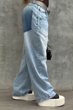 Women's Patchwork Washed Casual Wide Leg Jeans