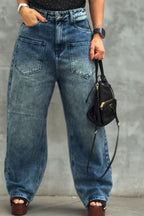 Women's Patchwork Washed Casual Wide Leg Jeans