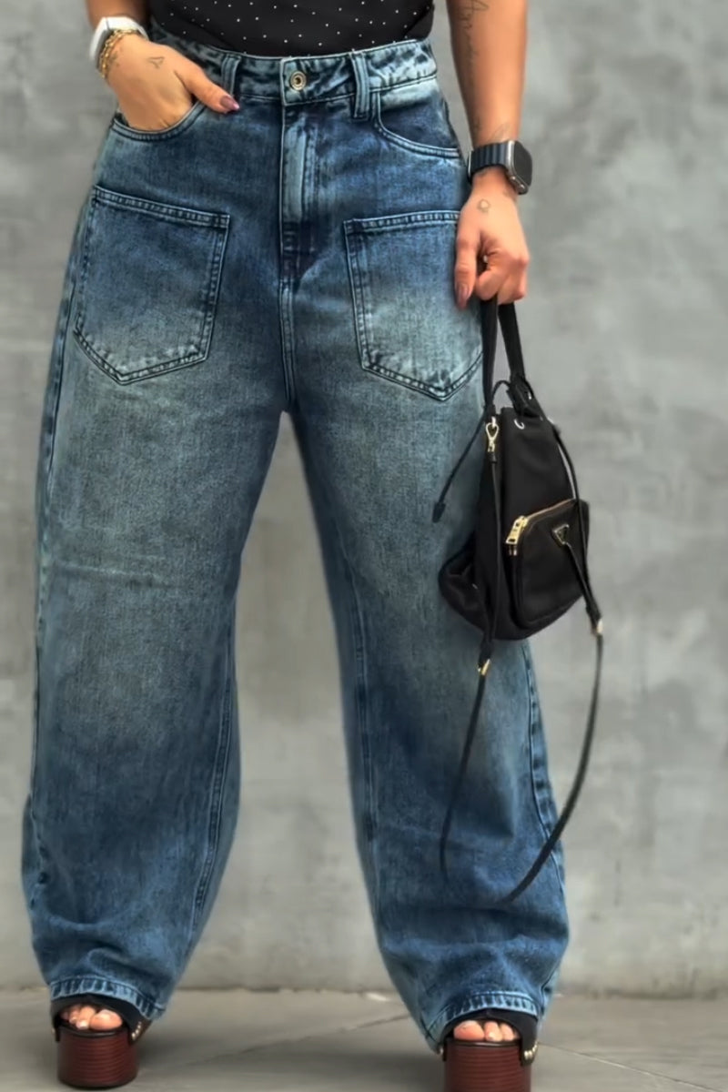 Women's Patchwork Washed Casual Wide Leg Jeans