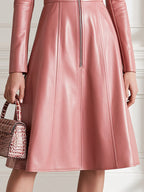 Faux Leather Zip-Front Fit-and-Flare Midi Dress