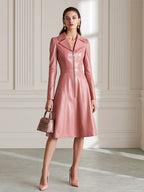 Faux Leather Zip-Front Fit-and-Flare Midi Dress