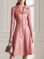 Faux Leather Zip-Front Fit-and-Flare Midi Dress