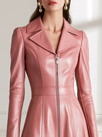 Faux Leather Zip-Front Fit-and-Flare Midi Dress