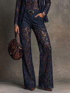 Vintage High-waisted Lace Wide-leg Pants