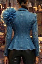 Women's Fashion Lapel Mesh Ruffle Flower Decoration Denim Blazer