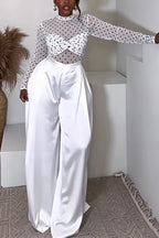 Women's Fashion Polka Dot Slim Top Wide Leg Pants Two-Piece Set
