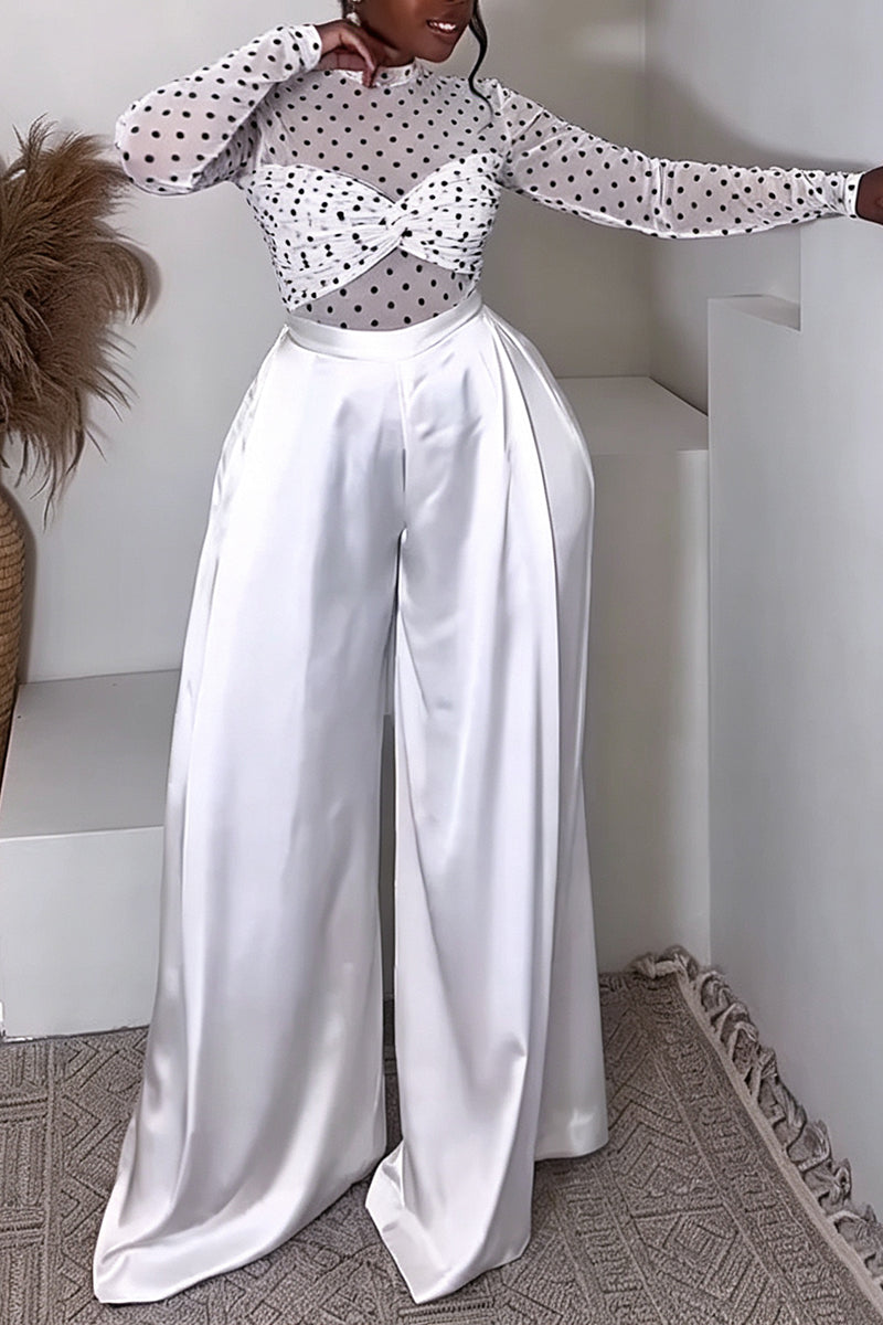 Women's Fashion Polka Dot Slim Top Wide Leg Pants Two-Piece Set