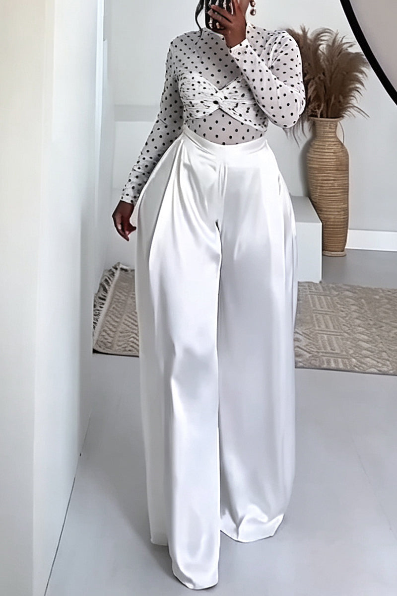 Women's Fashion Polka Dot Slim Top Wide Leg Pants Two-Piece Set