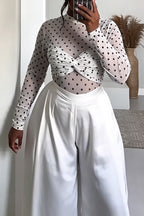 Women's Fashion Polka Dot Slim Top Wide Leg Pants Two-Piece Set