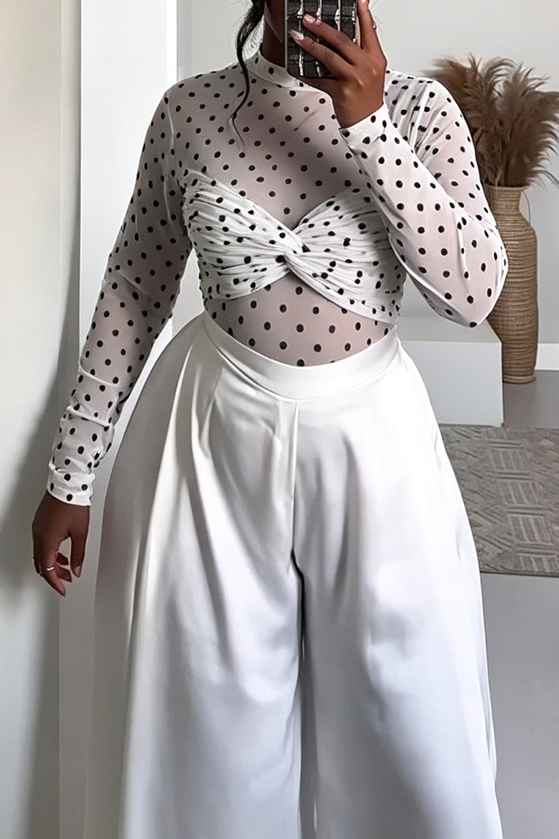 Women's Fashion Polka Dot Slim Top Wide Leg Pants Two-Piece Set