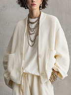 Casual Off-white Soft Textured Coat