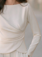 Ivory Draped Twist Front Long Sleeve Top