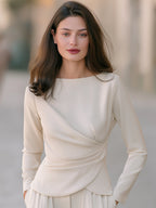 Ivory Draped Twist Front Long Sleeve Top