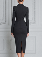 Black Fall Fashion Wrap Peplum Blazer & Pencil Skirt Suit Set