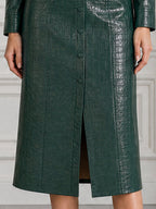 Croc-Embossed Faux Leather Belted Shirt Midi Dress