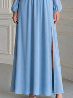 Cold Shoulder Halter Neck Slit Maxi Evening Dress