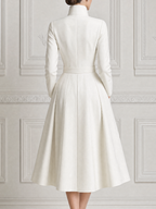 White Dress Stand Collar Belted A-Line Trench Coat