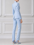 Light Blue Fall Fashion Double Breasted Blazer & Straight Leg Pants Suit Set