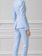 Light Blue Fall Fashion Double Breasted Blazer & Straight Leg Pants Suit Set