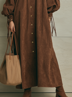 Elegant Chocolate Brown Button Front Maxi Dress
