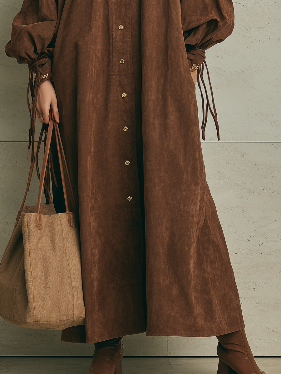 Elegant Chocolate Brown Button Front Maxi Dress