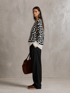 Oversized Geometric Jacquard V-Neck Sweater