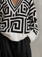 Oversized Geometric Jacquard V-Neck Sweater