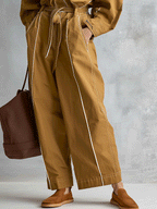 Effortless Cotton Canvas Oversized-Fit Caramel Cargo Jumpsuit