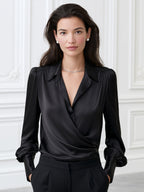 Draped Surplice Satin Blouse