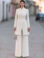 Elegant Longline Tailored Blazer And Wide Leg Pants Suit Set