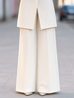 Elegant Longline Tailored Blazer And Wide Leg Pants Suit Set