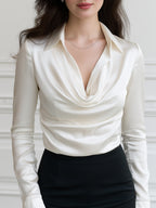Draped Cowl-Neck Satin Blouse