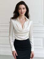Draped Cowl-Neck Satin Blouse