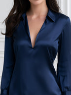 Lace-Trim Satin V-Neck Blouse