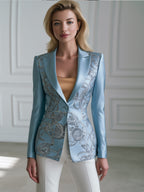 Chain-Print Satin Tailored Blazer