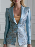 Chain-Print Satin Tailored Blazer