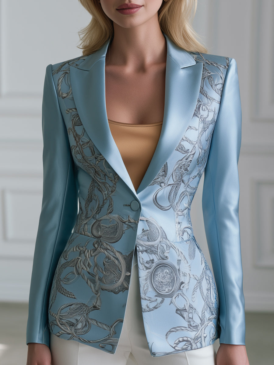 Chain-Print Satin Tailored Blazer
