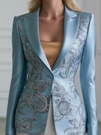 Chain-Print Satin Tailored Blazer