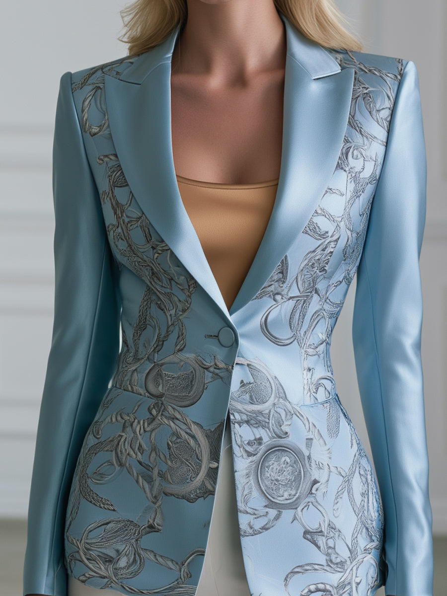 Chain-Print Satin Tailored Blazer