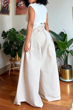 Women's Casual Tie Waist Cinching Vest or Oversized Wide Leg Pants