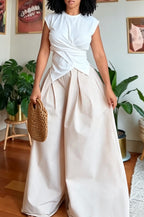 Women's Casual Tie Waist Cinching Vest or Oversized Wide Leg Pants