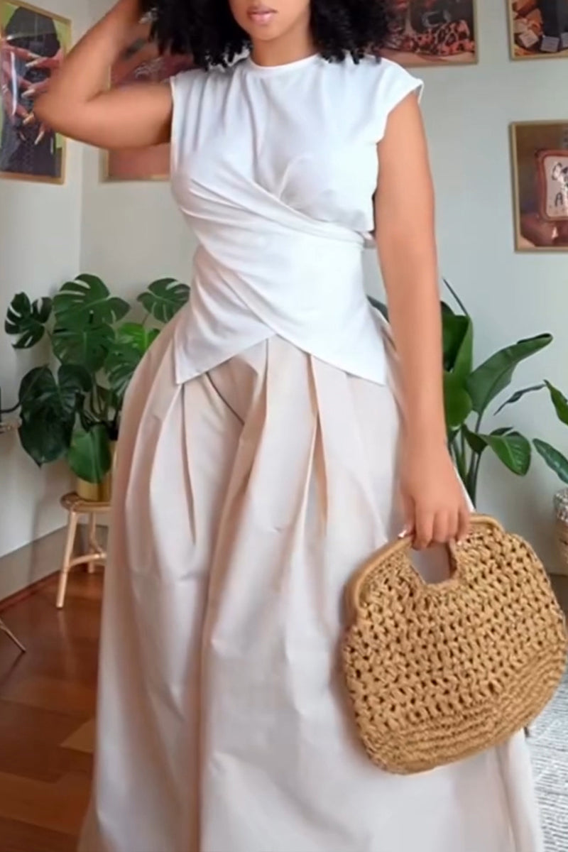 Women's Casual Tie Waist Cinching Vest or Oversized Wide Leg Pants