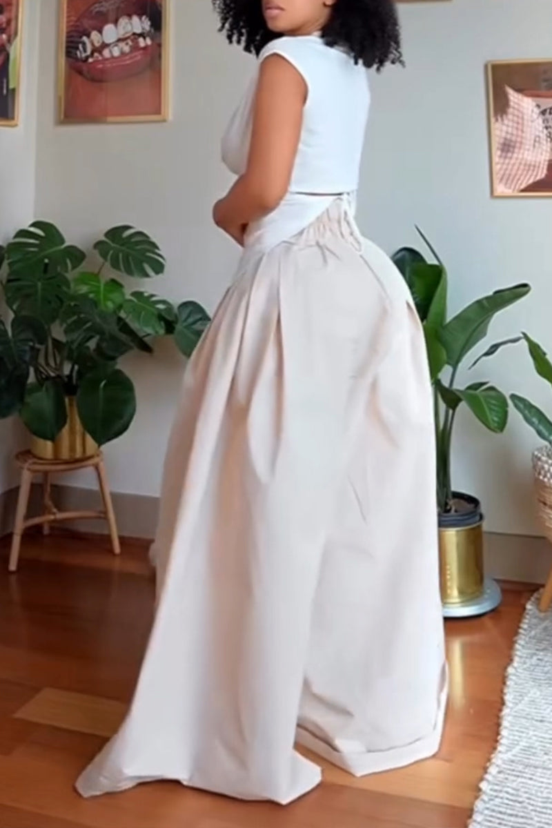 Women's Casual Tie Waist Cinching Vest or Oversized Wide Leg Pants