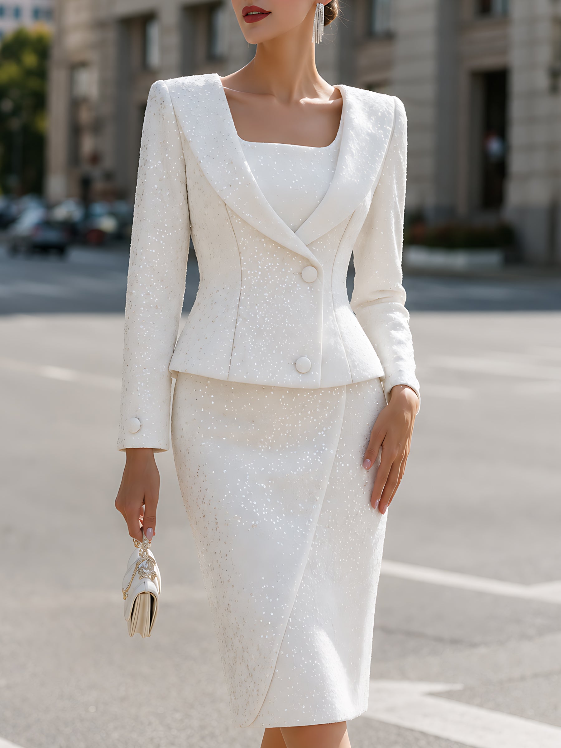 Shimmering Tailored Skirt Set