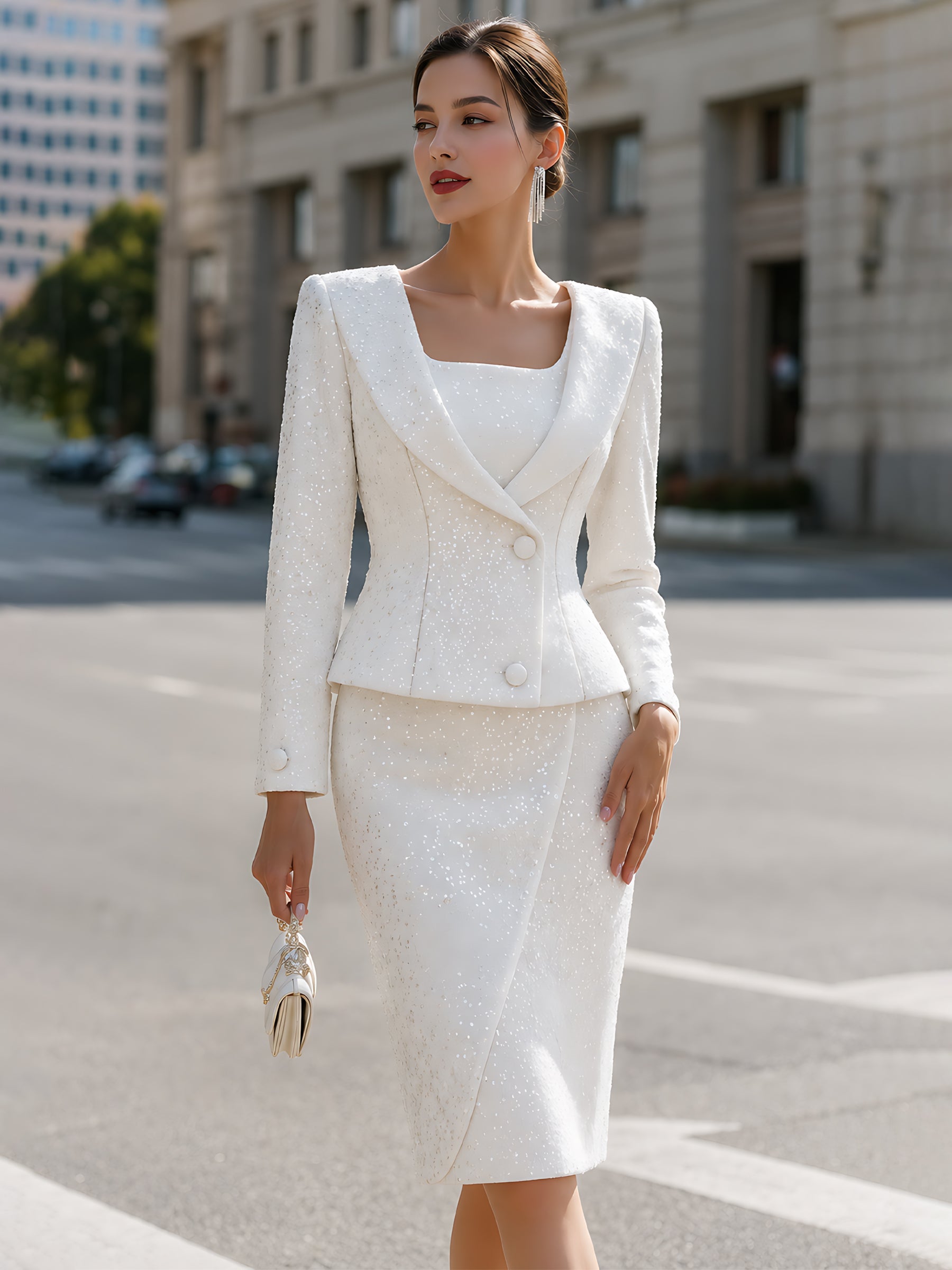 Shimmering Tailored Skirt Set