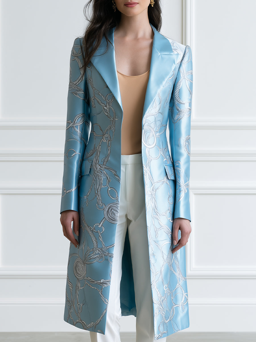 Chain-Print Satin Longline Blazer