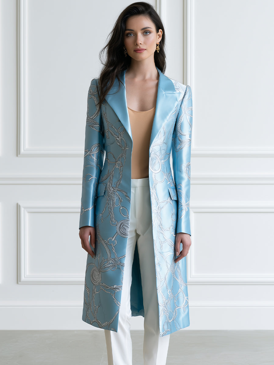 Chain-Print Satin Longline Blazer