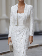 Shimmering Ruched Dress And Blazer Set