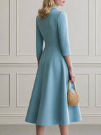 Elegant Notch Collar A-Line Midi Dress with Button Front